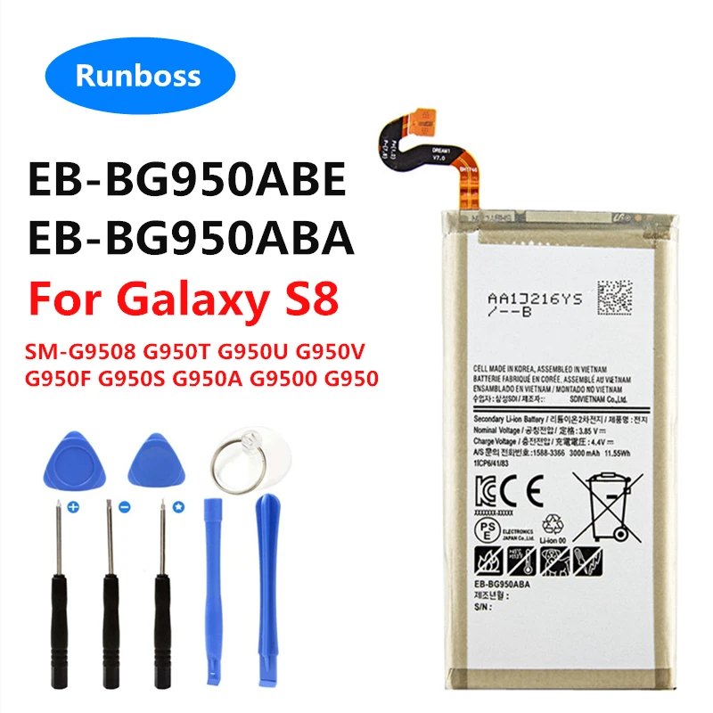 

Original EB-BG950ABE EB-BG950ABA 3000mAh Battery For Samsung Galaxy S8 SM-G9508 G950T G950U G950V G950F G950S G950A G9500 G950
