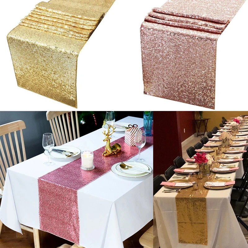 

1PC Gold Glitter Sequin Table Runner for Birthday Wedding Party Decoration Table Cloth Table Runners Home Restaurant Table Cover