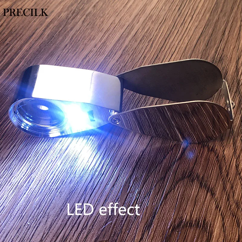 Металлическая ручная Лупа с 2 светодиосветодиодный 1UV Light 40X лупа увеличительное