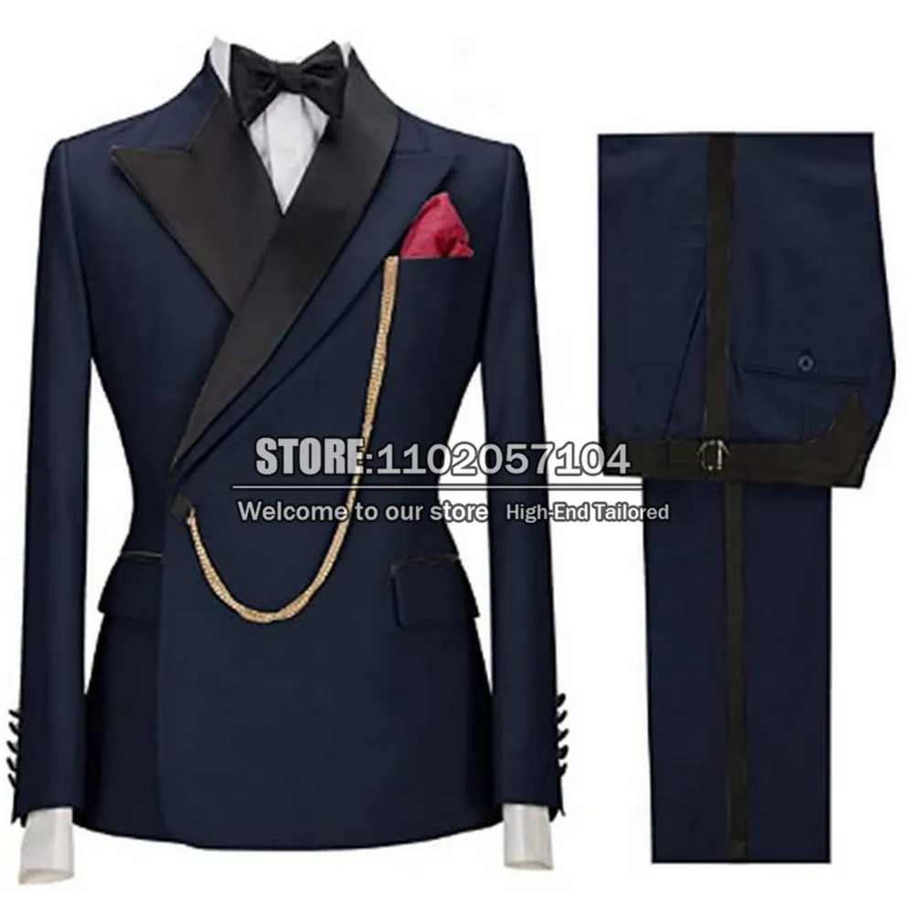 Темно-синие деловые мужские костюмы одежда для жениха блейзеры набор из 2