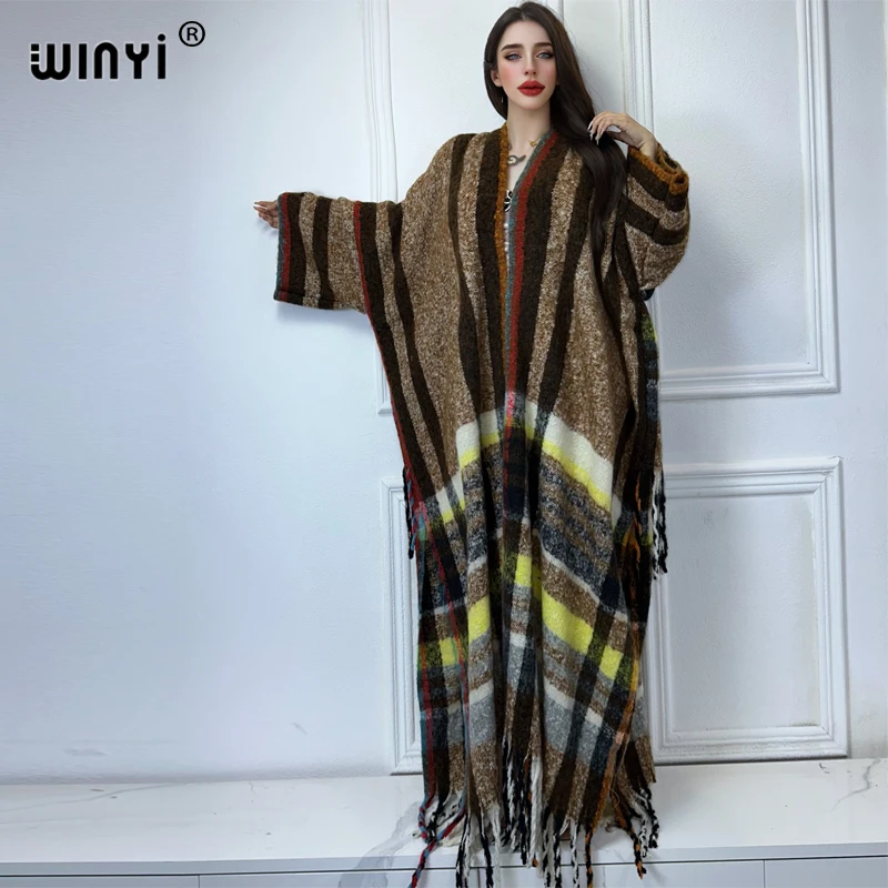 WINYI зимний африканский кардиган классический клетчатый принт наряды Абая для