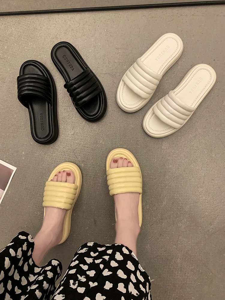 

Шлепанцы женские на плоской подошве, сланцы, мягкие дизайнерские, резиновая базовая обувь для пляжа, весна 2022