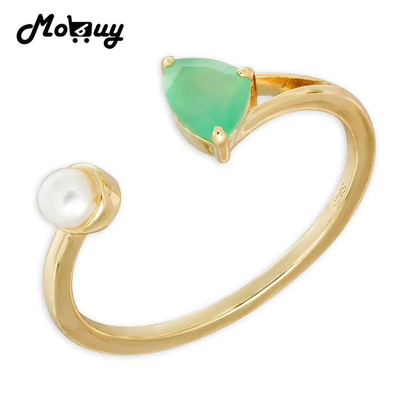 MoBuy натуральный драгоценный камень пресноводный жемчуг зеленый халцедон кольцо
