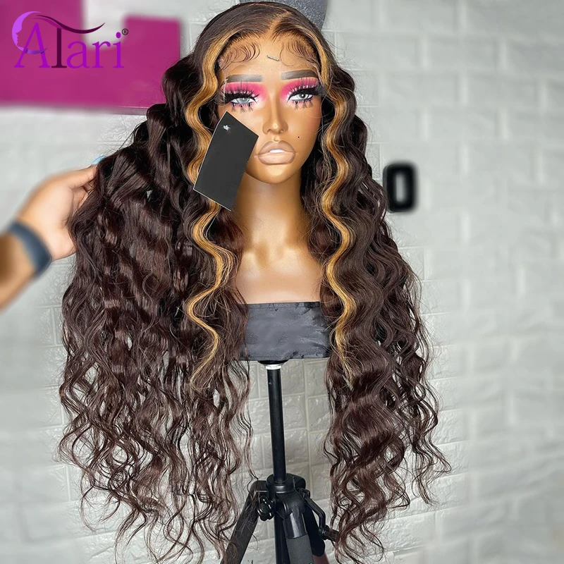 Loose Deep 13x4 Lace Frontal Wig Dark Brown with Color 27 Curly Human Hair Wigs 5x5 Highlight Lace Closure Wig Pre Plucked Atari