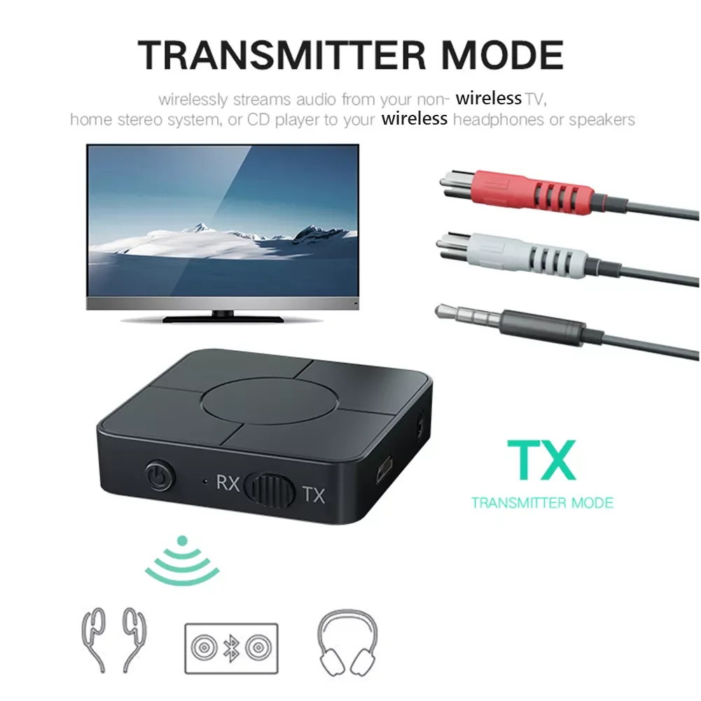 

NEW2023 5.0 Audio Transmitter Receiver 3.5mm AUX Jack RCA Wireless Music Audio Adapter with Mic for Car PC TV Speaker Headphones