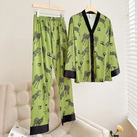 womens chic zebra print long sleeve long pants pajamas set spring summer homewear clothing set lady sleepwear night suits