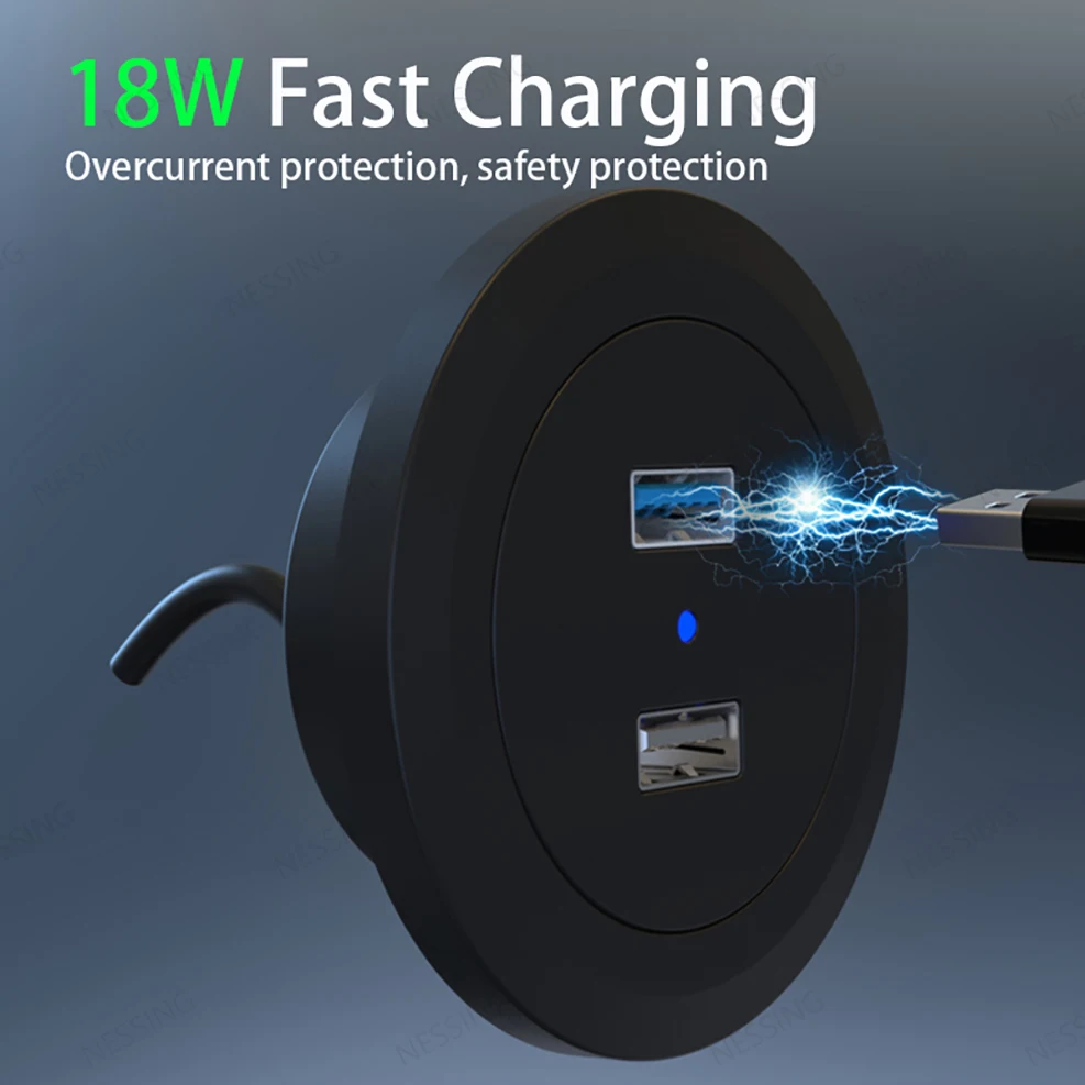 Фото Двойной USB-Люверс Отверстие В Столе Скрытое крепление QC3.0 КОНЦЕНТРАТОР Для Портативных ПК Компьютер Передачи Данных Адаптер Для Зарядки Мобильного Телефона Розетка №2