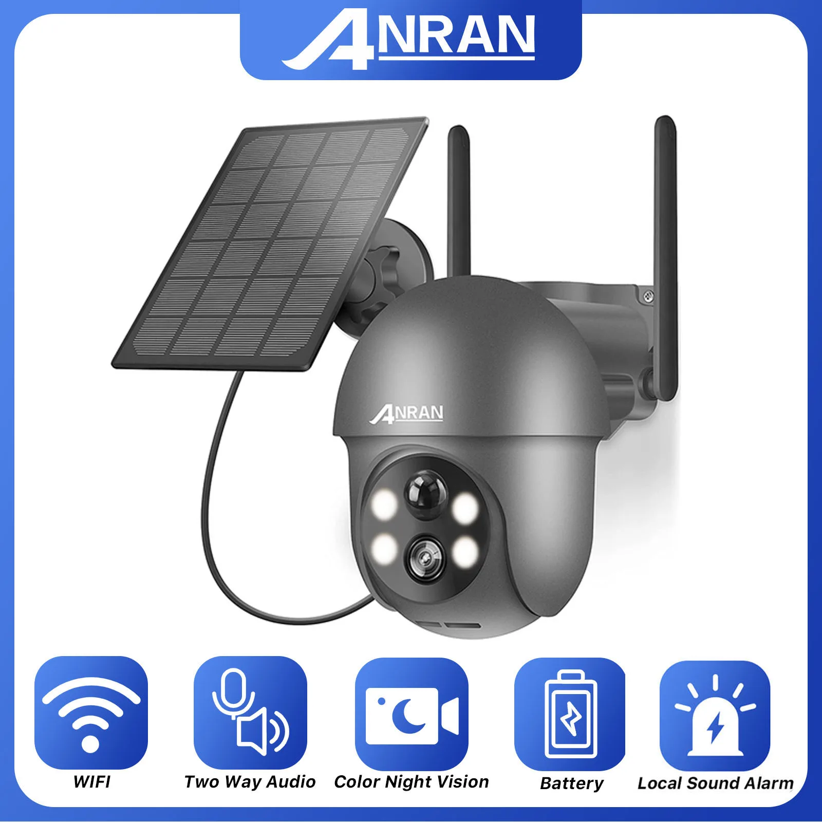 

ANRAN 2K Solar WIFI Camera 3MP PIR Humanoid Detection PTZ Camera Smart Night Vision Rechargeable 7800mAh Battery Solar Panel Q1