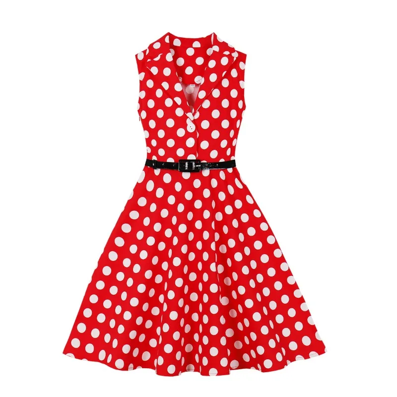 

Girls Dress Sweet Vintage Style Lace Up Retro Kids Children Polka Dot Print Drop Sleeveless Strap A-line Dress With Swing Dress