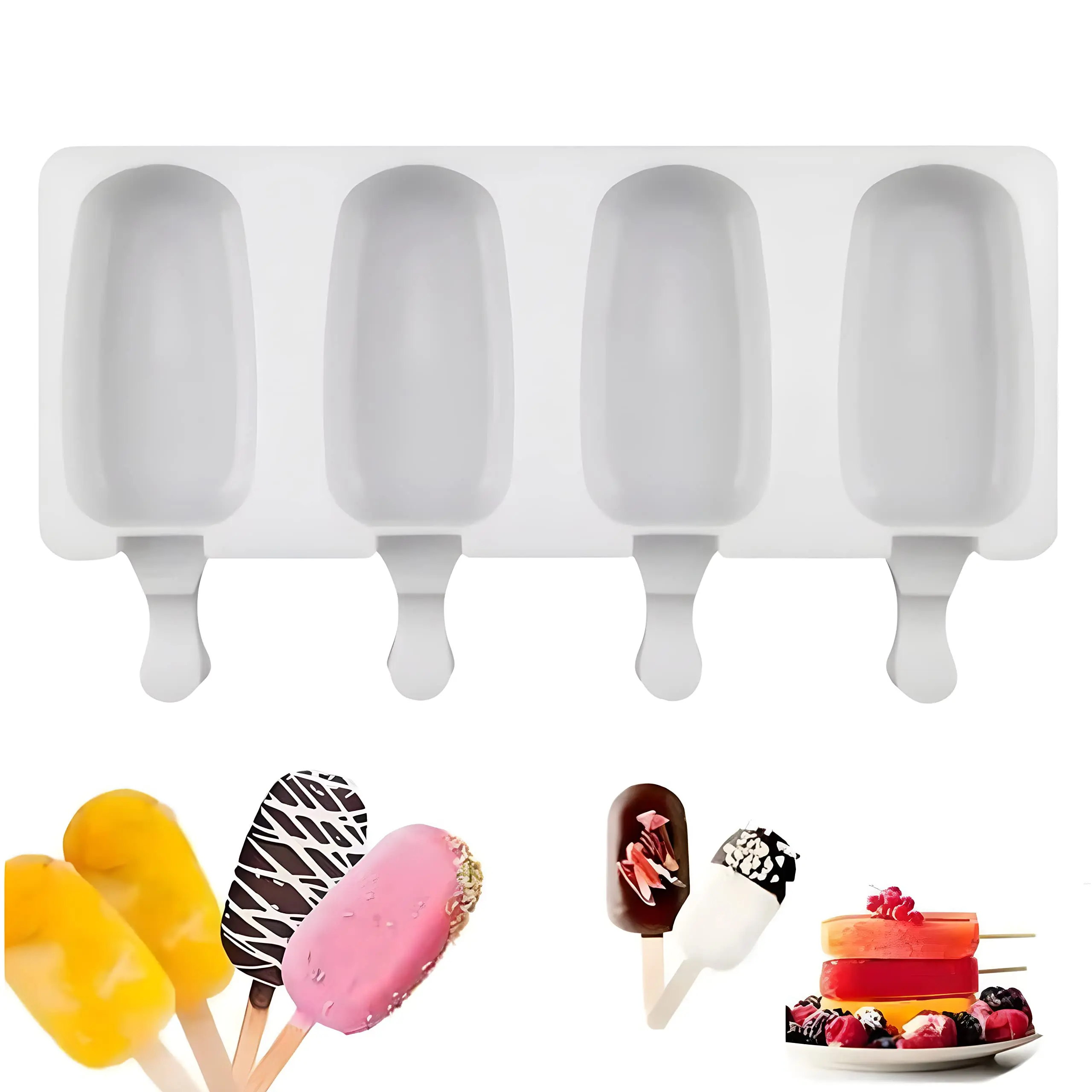 

flexible silicone mold tray-shape for mini ice cream popsicles 4/8 cavities mold reusable for homemade cakesicles food grade