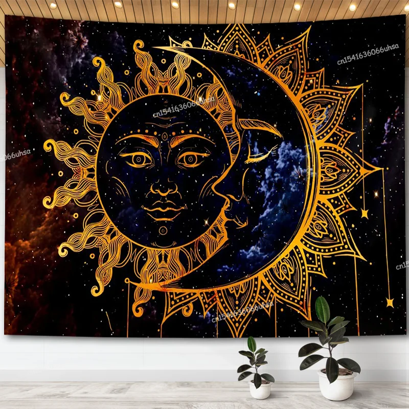 

Hippie Sun and Moon Tarot Tapestry Spiritual Aesthetic Tapestrys for Bedroom Black White Tapestrys Wall Hanging Room Decor
