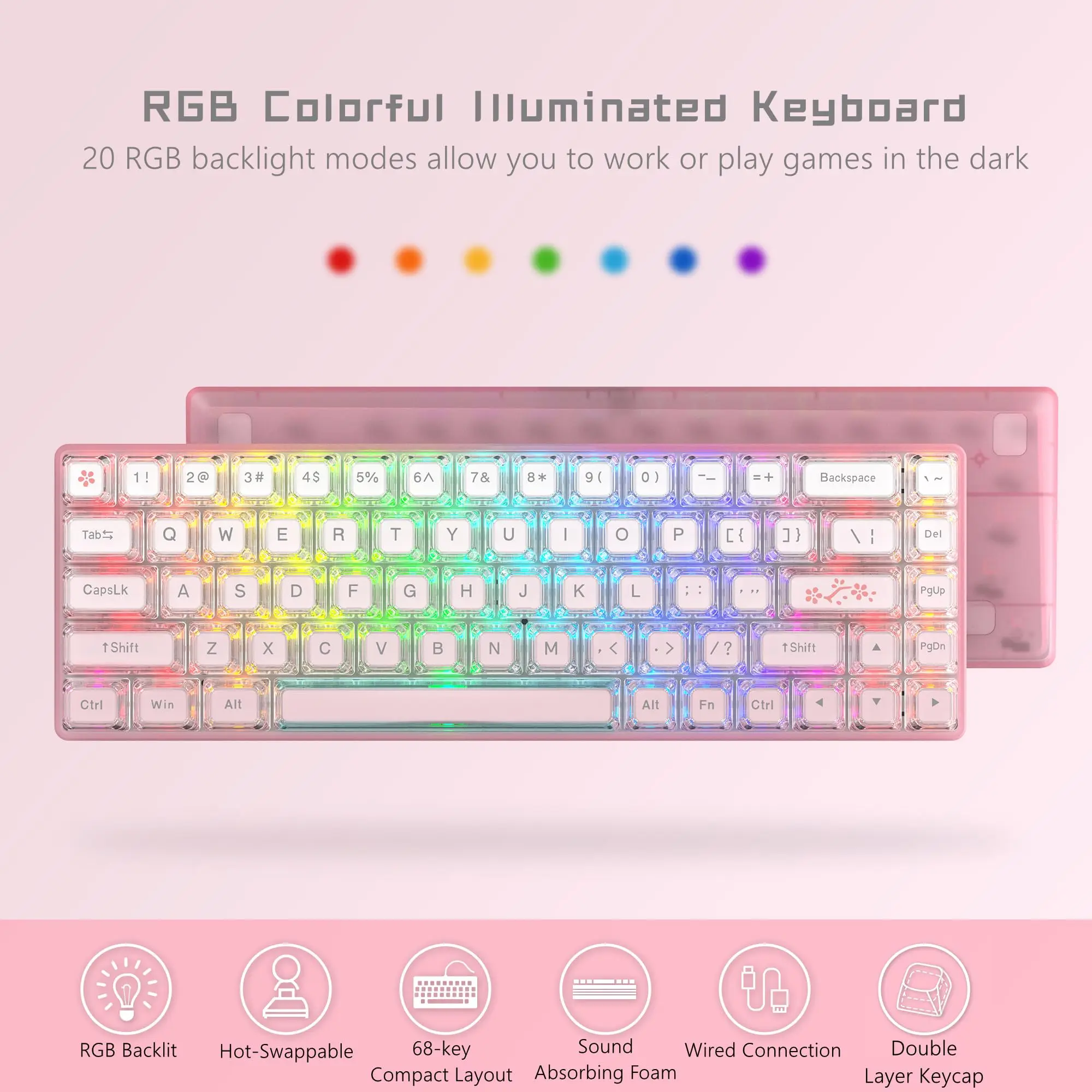 Womier WK68 60% клавиатура с возможностью горячей замены розовая RGB-проводная игровая