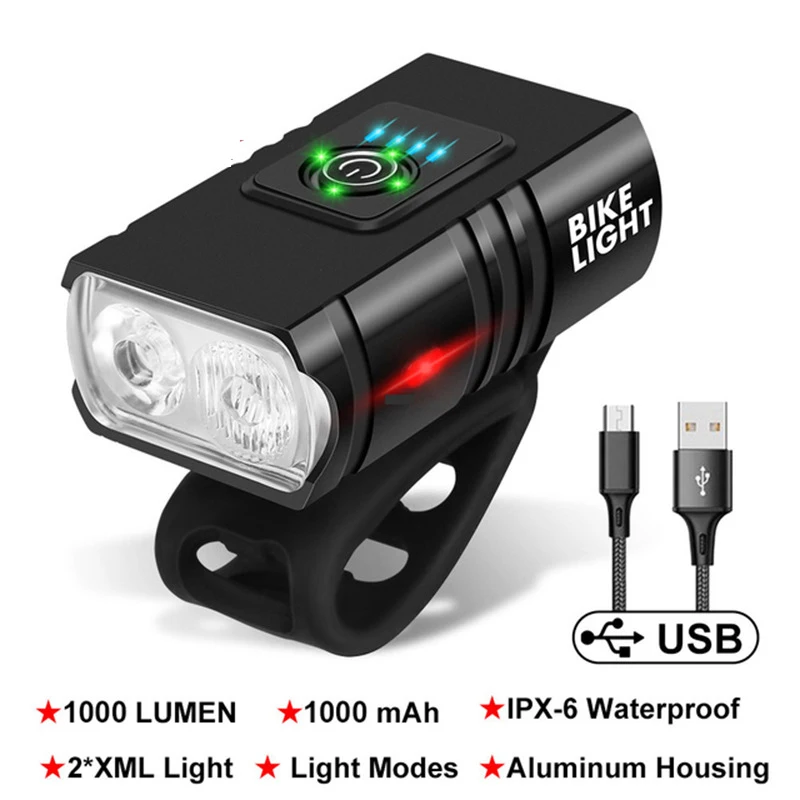 Light 1000lm Usb Rechargeable Power Display Mtb Mountain Road Bike Front Lamp Flashlight Cycling Equipment