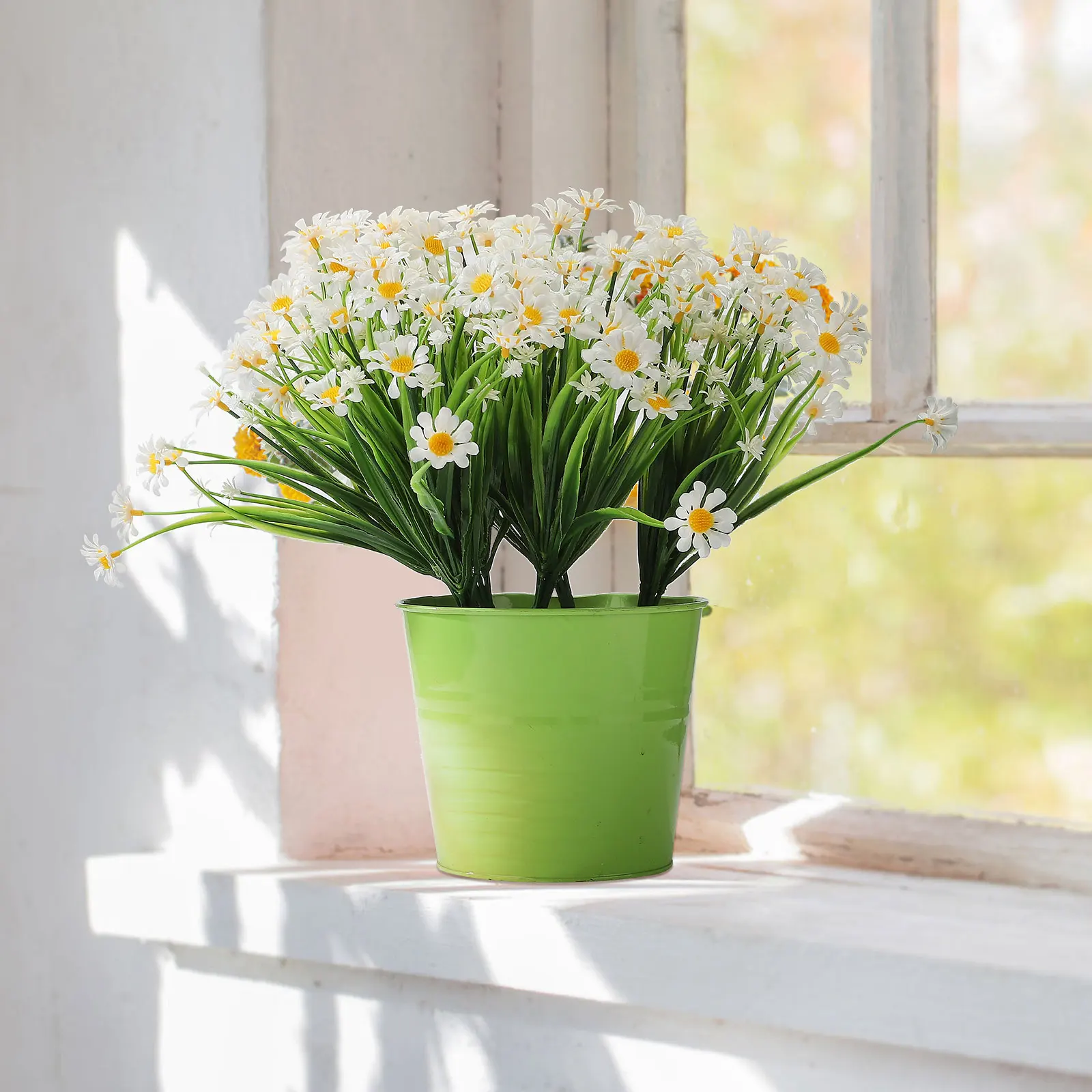 

6 шт., 7 вилок, искусственные маргаритки, цветы, свежий цвет, белый, желтый, искусственный букет, пластиковые цветы для украшения дома и свадьбы