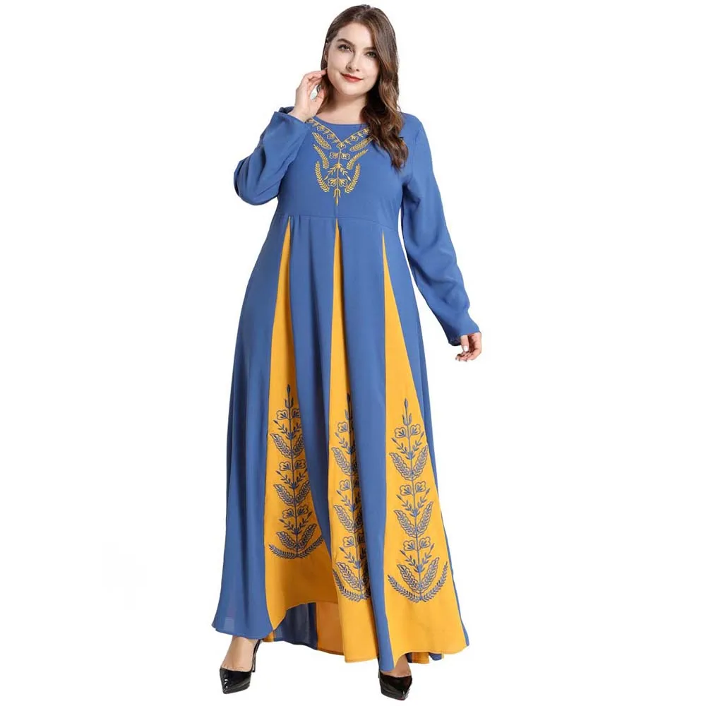 

Dress Embroidered Panel Contrast Dress Elegant 2022 Fashion Ramadan Muslim Dresses Abaya Middle East Satin Kaftan Turkey Arab