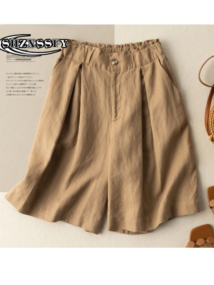 Женские льняные повседневные свободные шорты