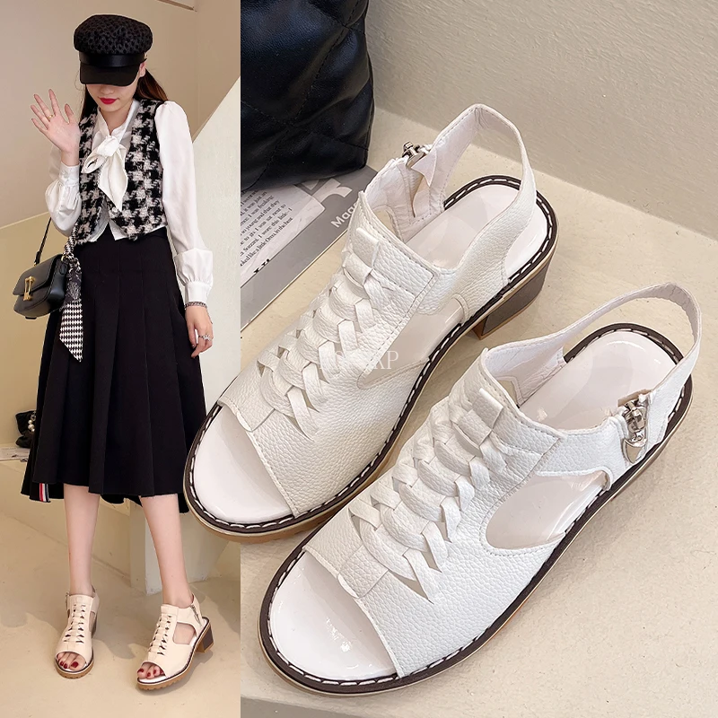 

2022 GLADIATOR New Sexy Women Casuas Sandals High Heel Hollow Out Zipper Sandals Summer Fashion Mules Women Shoes Size 35-43