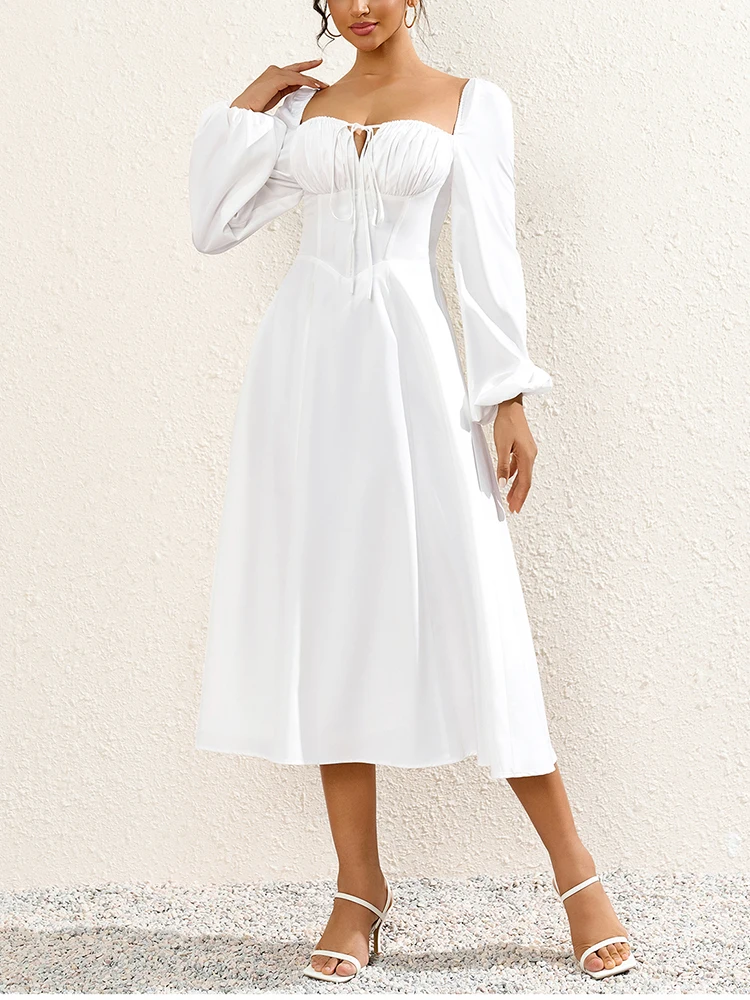 NewAsia женское платье-корсет миди с рукавами-фонариками и открытой спиной на