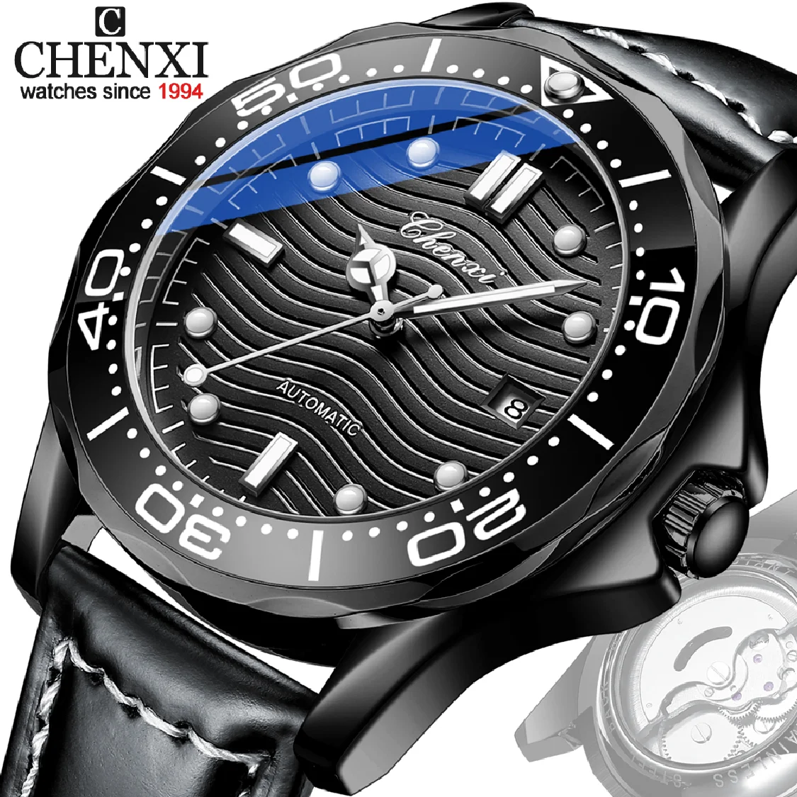 

CHENXI Fashion Automatic Watch Top Brand Men Quartz Watches Date Waterproof Luminous Mechanical Wristwatch Leather Strap Clock