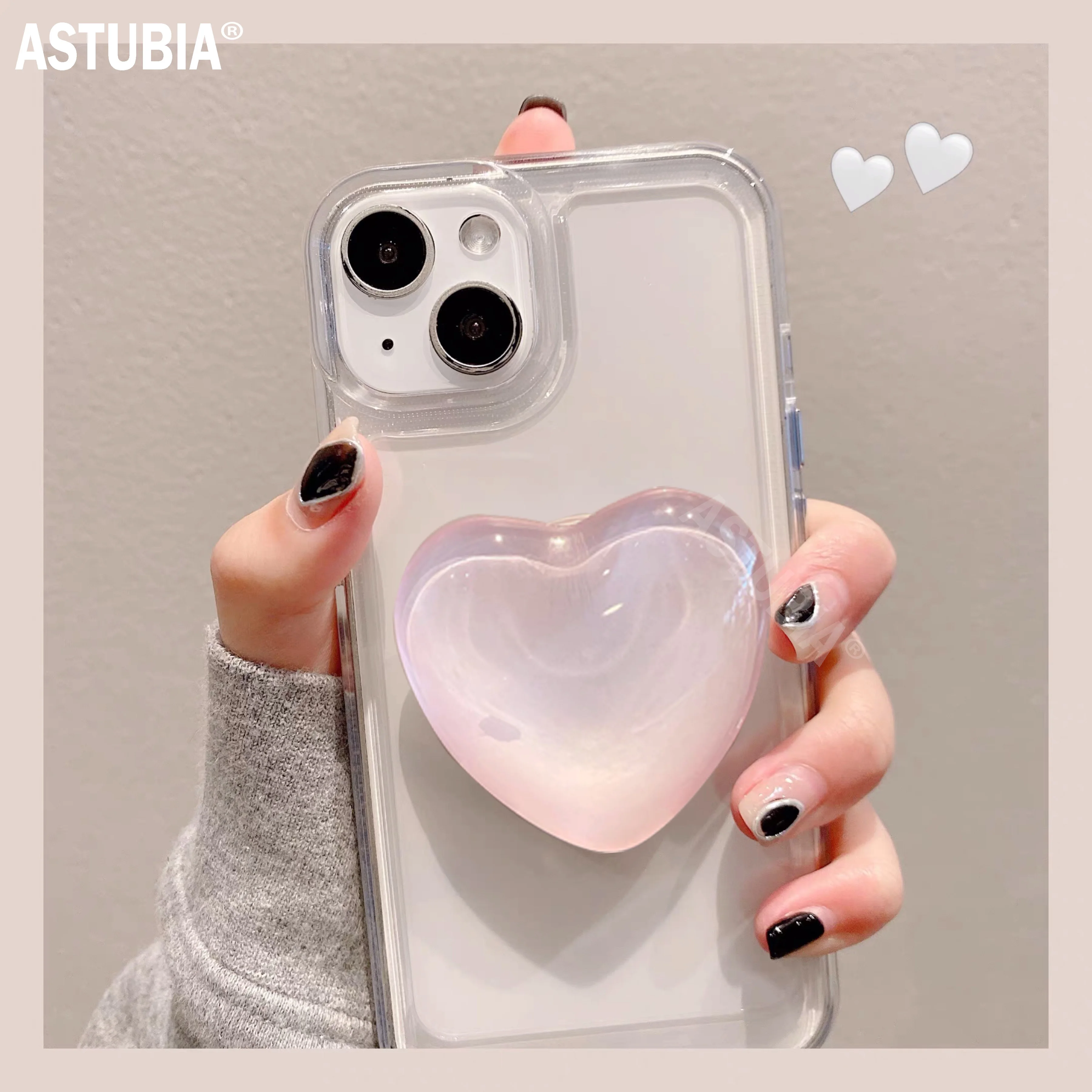 

Cute Glass Love Heart Ring Holder Stand Transparent Silicone Soft Case For iPhone 13 12 11 Pro XS Max Mini XR 7 8 Plus SE Cover