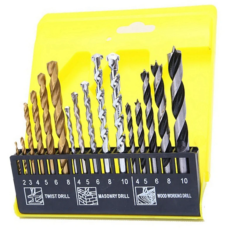 

Multi Metric Drill Bits 16Pcs, HSS Twist Drill Bits 6Pcs, Masonry Drill Bits 5Pcs, Wood Working Drill Bits 5Pcs
