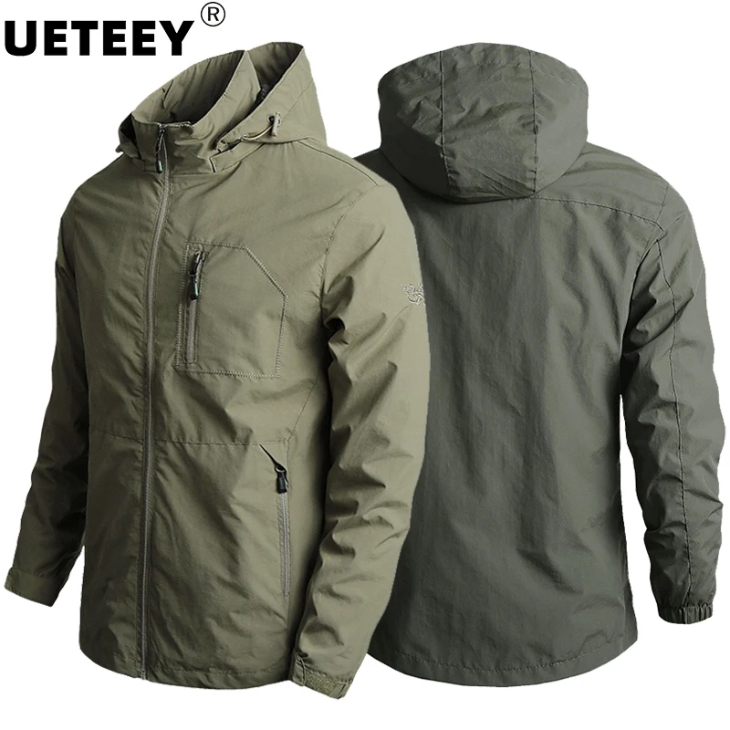 US Hot Sale Mens Outdoor Hiking Jackets Summer Military Multi-pockets Tactical Hunting Fishing Waterproof Hooded Thin Jacket Men