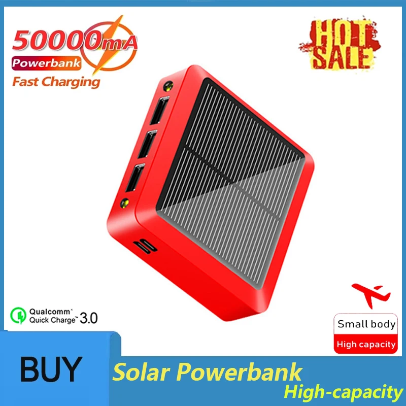 

50000mAh Mini Large Capacity Solar Power Bank Phone Charger Portable Fast Charging External Battery for IPhone Xiaomi Samsung