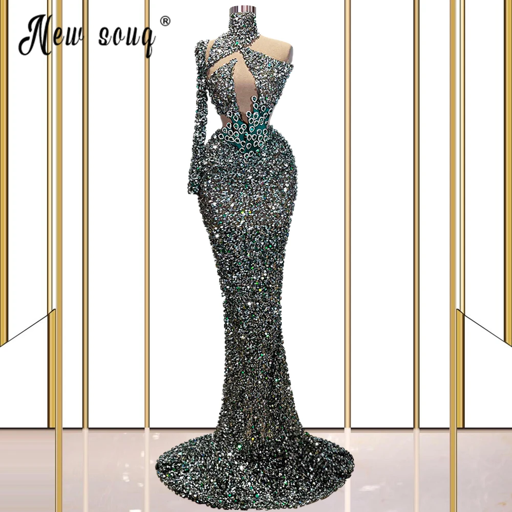

Темно-зеленое платье-Русалка с одним открытым плечом для выпускного вечера Длинные вечерние платья-русалки в пол для Дубая арабское 2022
