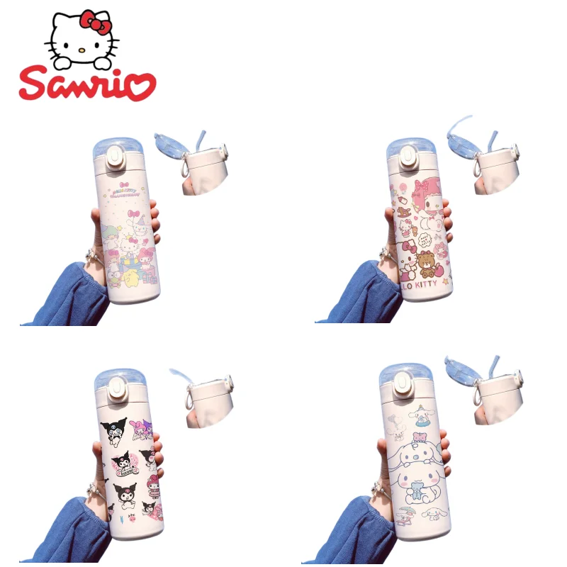 

Hello Kitty Kuromi Cinnamoroll Pompom Purin My Melody Anime Cartoon Portable Straw Thermos Cup Pop-Up Water Cup Printed Cute Cup