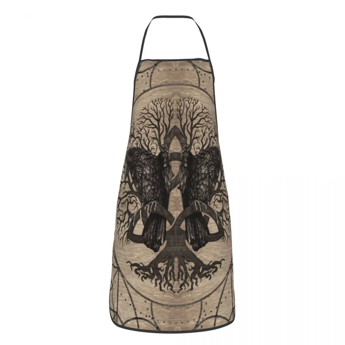 

Tree Of Life With Ravens Wooden Texture Bib Apron Adult Women Men Chef Tablier Cuisine for Kitchen Cooking Norse Viking Odin God