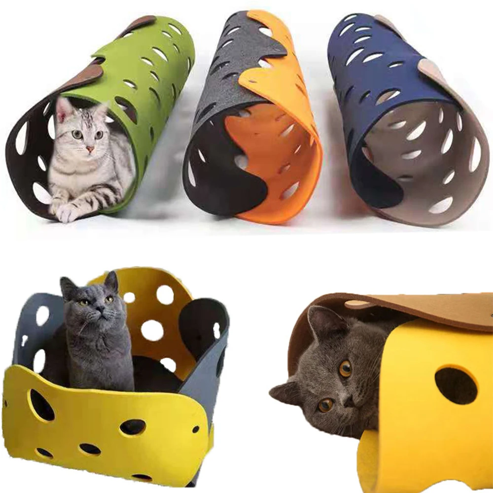 

Cat Dog Toy Felt Pom Splicing Cat Tunnel Deformable Kitten Nest Collapsible Tube House Interactive Pet Toy Cat Dog Accessories