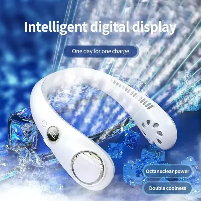 

Портативный шейный вентилятор, летние вентиляторы с воздушным охлаждением, безлопастный цифровой дисплей для спорта на открытом воздухе, п...