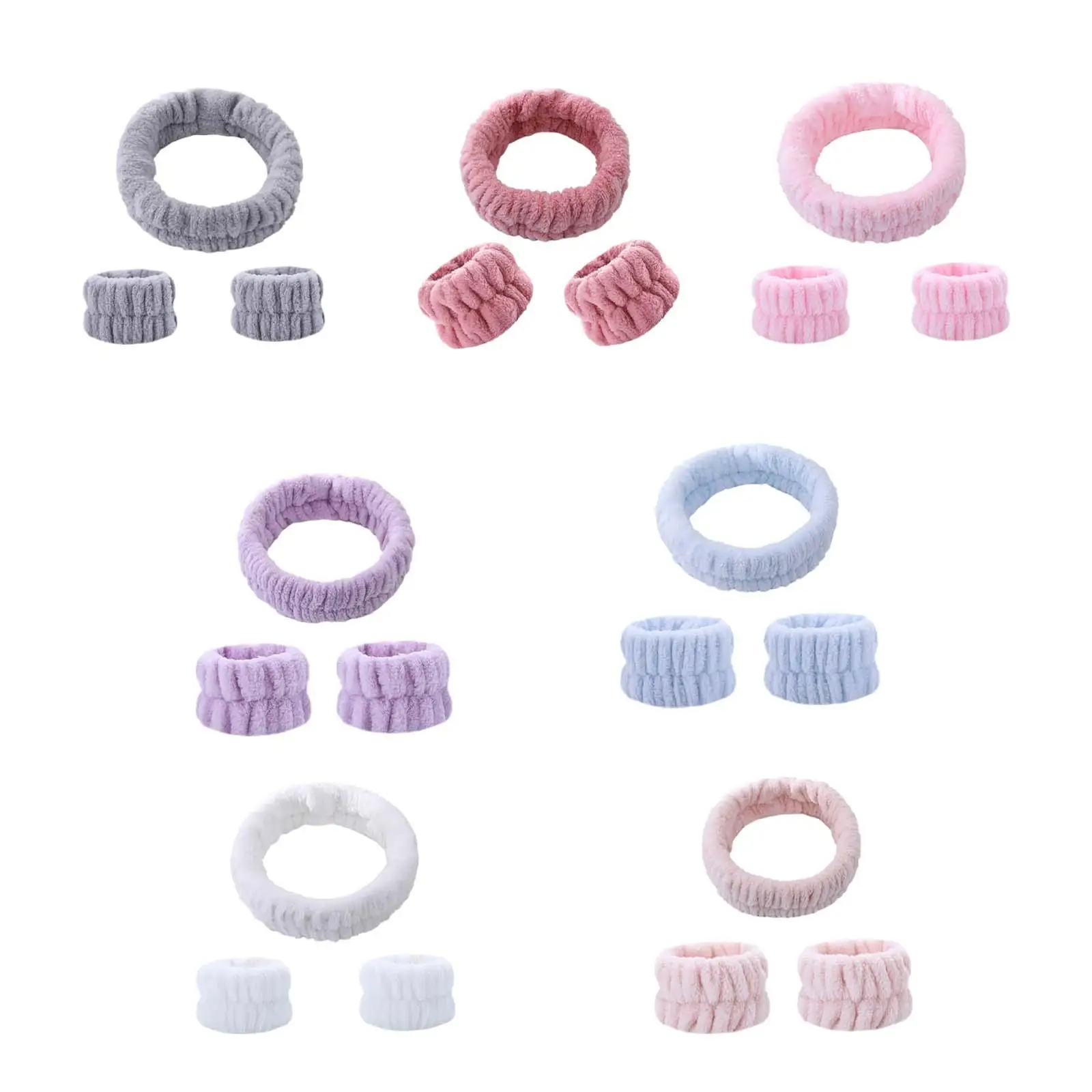 Face Wash Headband Wristband Set for Women Solid Color Soft Facial Wrist Cuffs Makeup Headband for Shower Washing Face Sports