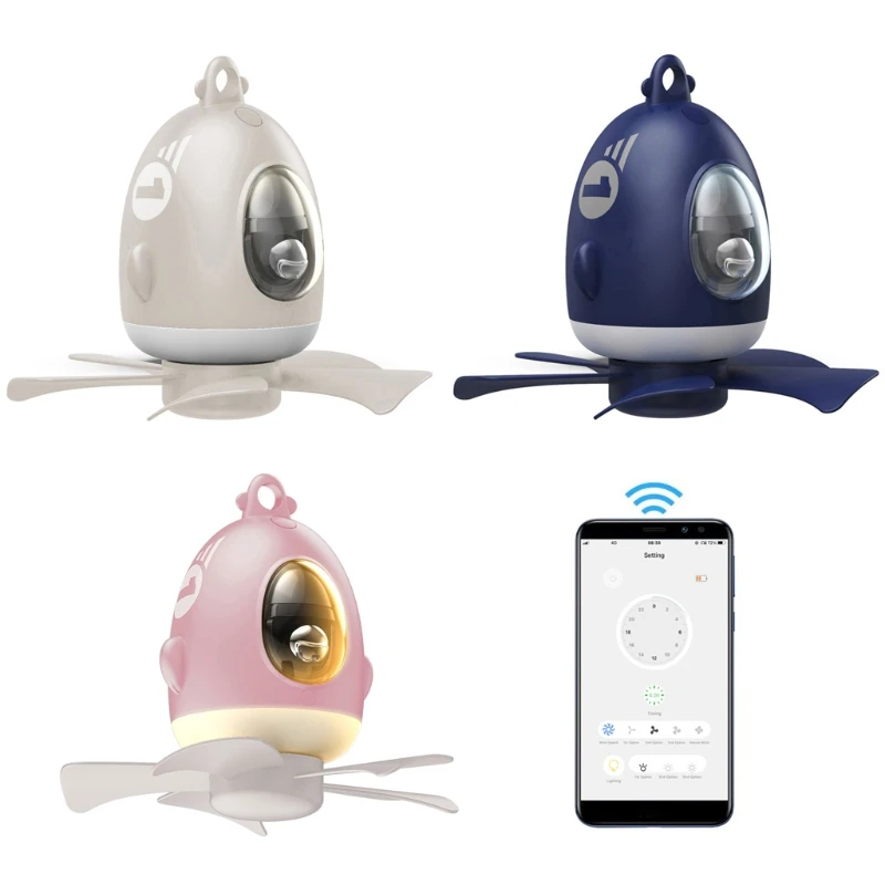 

USB 8000mAh Battery Powered Ceiling Fan Smart App Control Timer LED Lamp 4 Speed Fan for Outdoor Bed School Dormitory