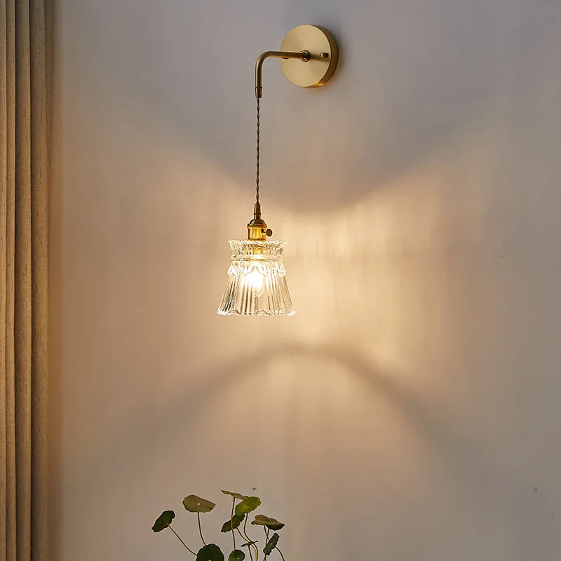 Nordic Light Luxury Bedroom Room Glass Wall Lamp Creative Net Red American Simple Warm Background Wall Master Bedroom Chandelier