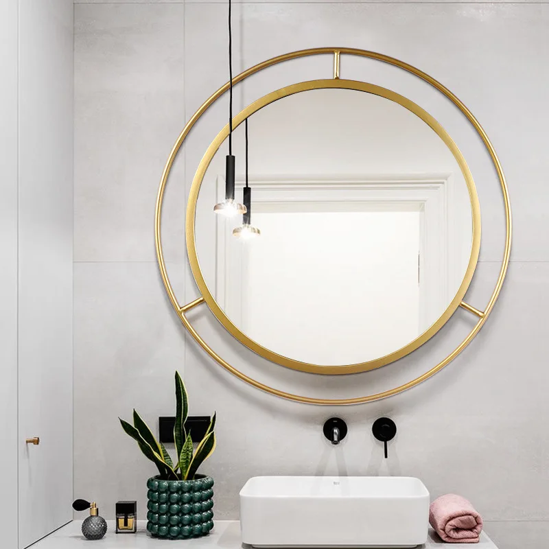 

Gold Large Vanity Salon Bathroom Mirror Makeup Shower Round Decorative Wall Mirrors Cosmetic Espejo Pared House Decoration