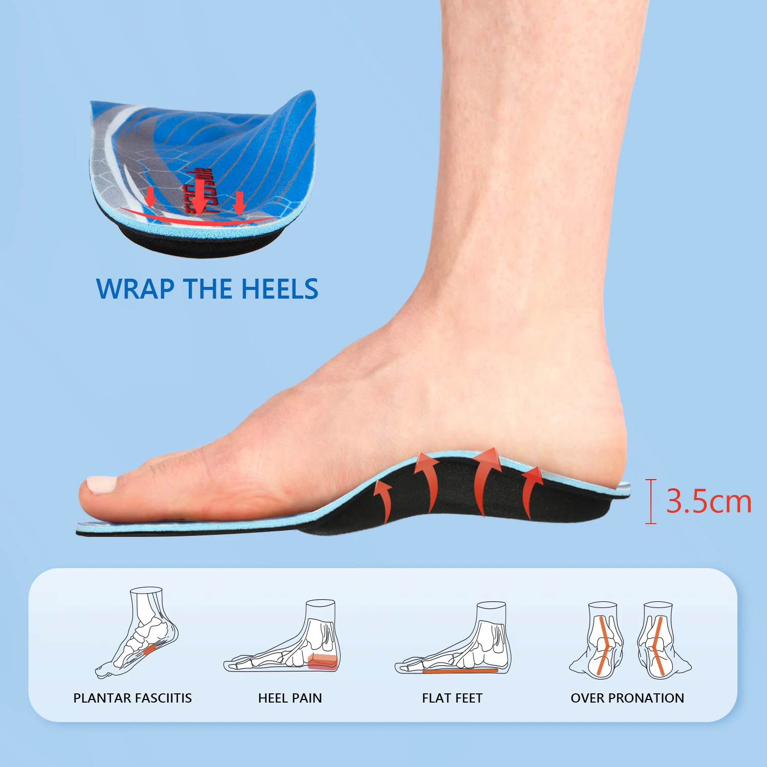 PCSsole Plantar Fasciitis Orthopedic Insoles High Arch Support Sneaker Flat Feet Orthotic Insole Men Women Plantillas for Sole