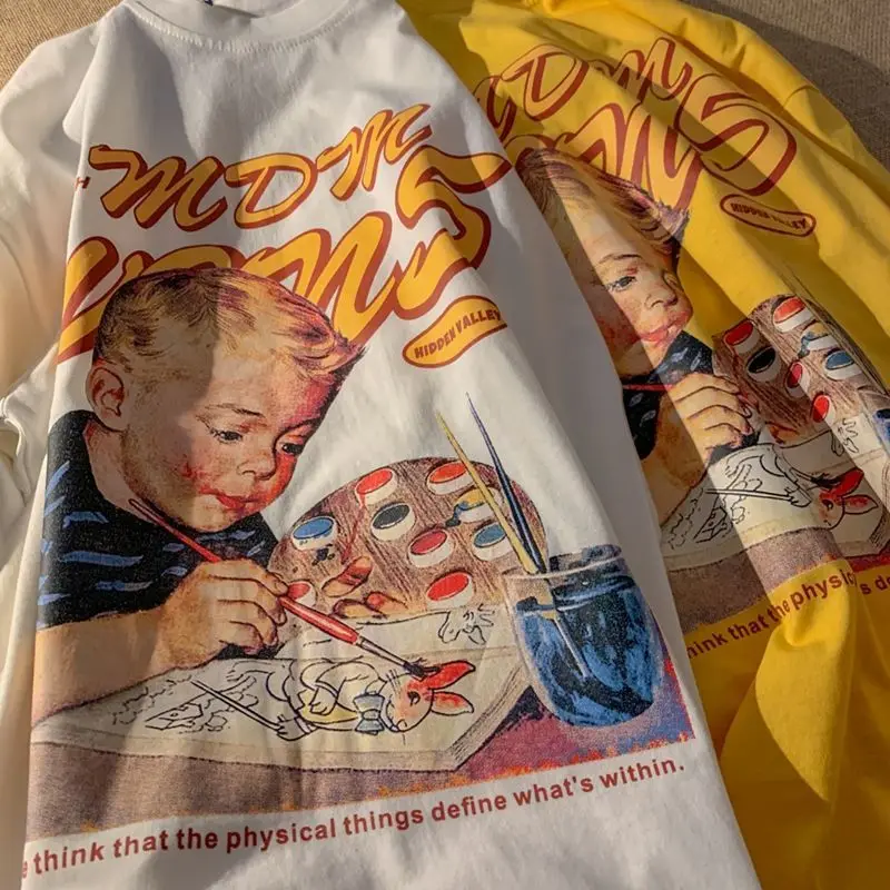 

Женская футболка с коротким рукавом, белая свободная футболка в готическом стиле, с мультяшным принтом и надписью, в стиле Харадзюку, лето ...