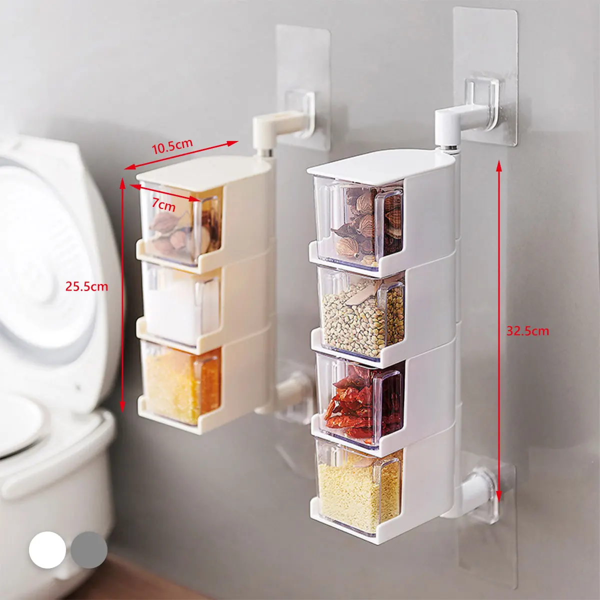 

L Rotatable Seasoning Storage Box Wall-mounted Spice Box Multi-Layer Condiment Box Salt Jar Pepper Container Kitchen Spices