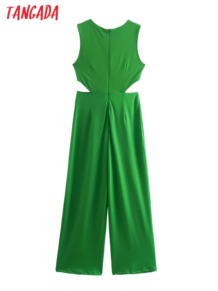 Комбинезон Tangada женский с бантом повседневный зеленый Ромпер без рукавов