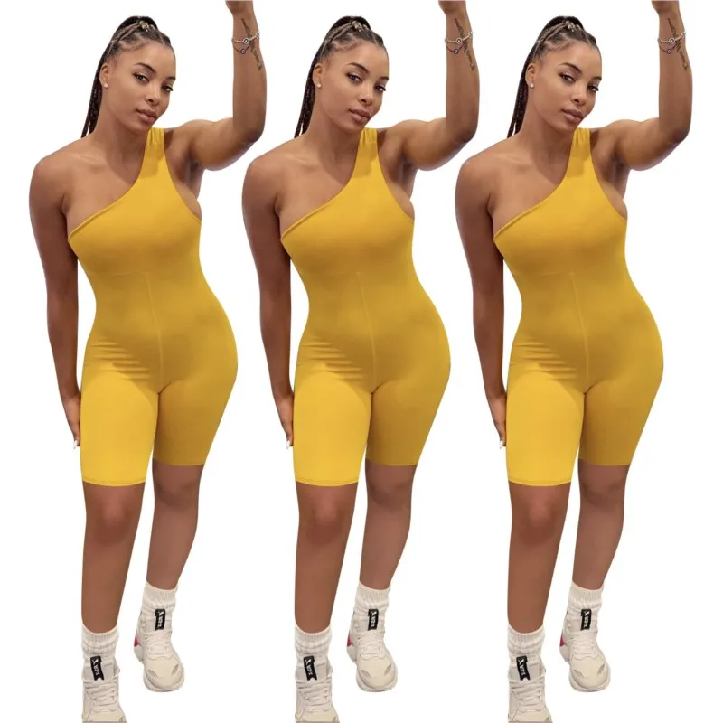 

Beach Dress For Women Swimsuit Summer 2023 Beachwear Pure Color Sexy One Shoulder JumpSuit Solid Polyester Bathroom Outings