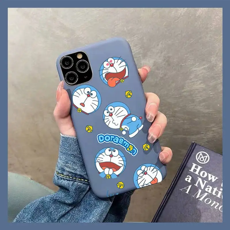 

Cartoon D-Doraemon Phone Case for iPhone 11 12 13 Mini Pro Xs Max 8 7 6 6S Plus X XR Solid Candy Color Case
