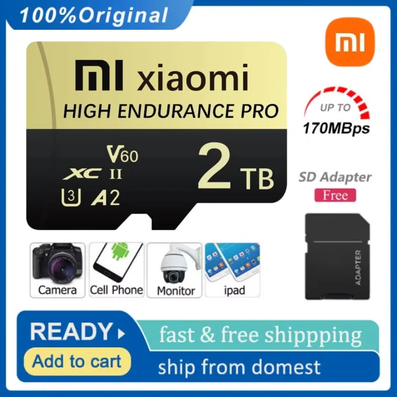 Оригинальная высокоскоростная карта памяти Xiaomi 1 ТБ 2 C10 U3 V60 Micro TF SD-карта 128 ГБ 256