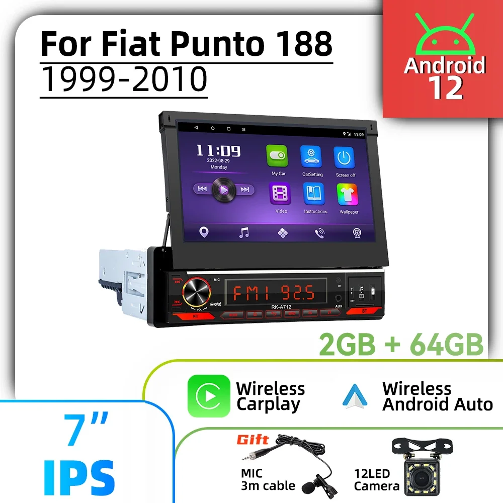 7-дюймовый выдвижной экран 1 Din Android-радио для Fiat Punto 188 1999-2010 Carplay Android автомобильная