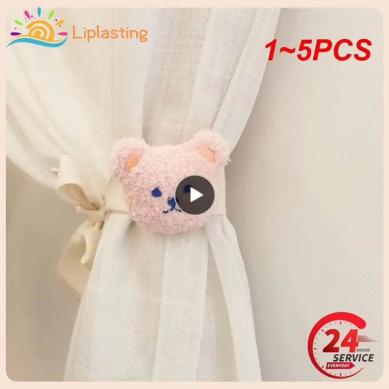 

1~5PCS Cartoon Embroidery Bear Curtain Binding Strap Cotton Tie Rope Curtain Buckle Mosquito net Tie Rope Hoom Decor 82CM