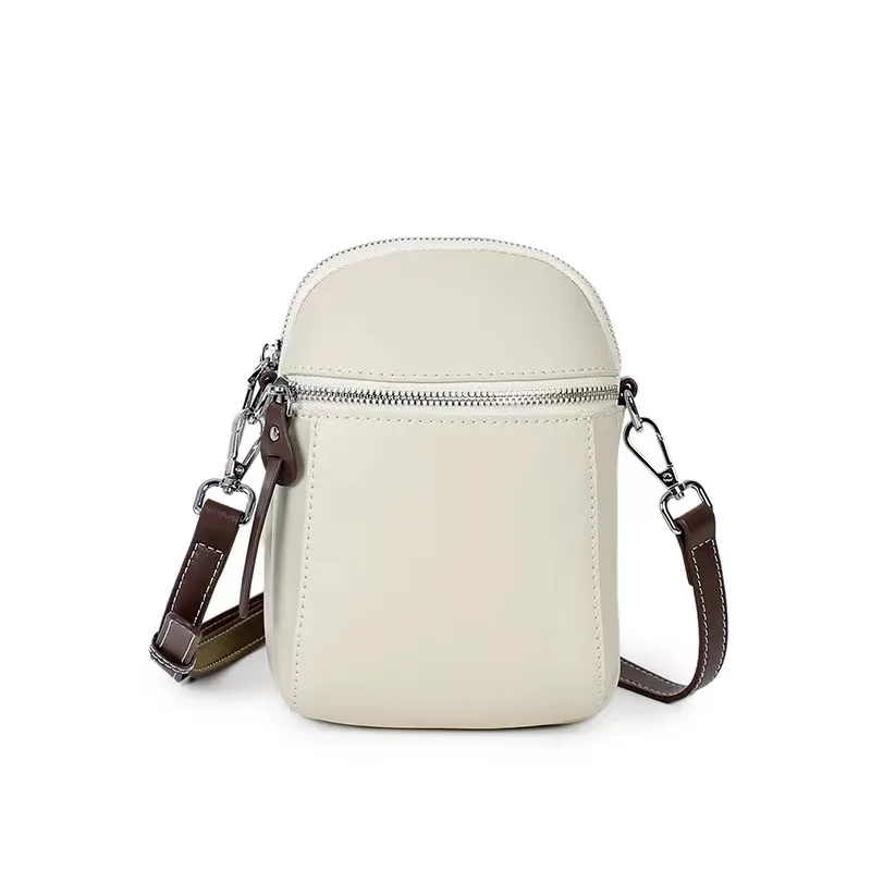Cowhide Leather Women's Bag Ladies Crossbody Small Shell Bag Soft Phone Bag Summer Shoulder Purse Multi Compartment Pockets