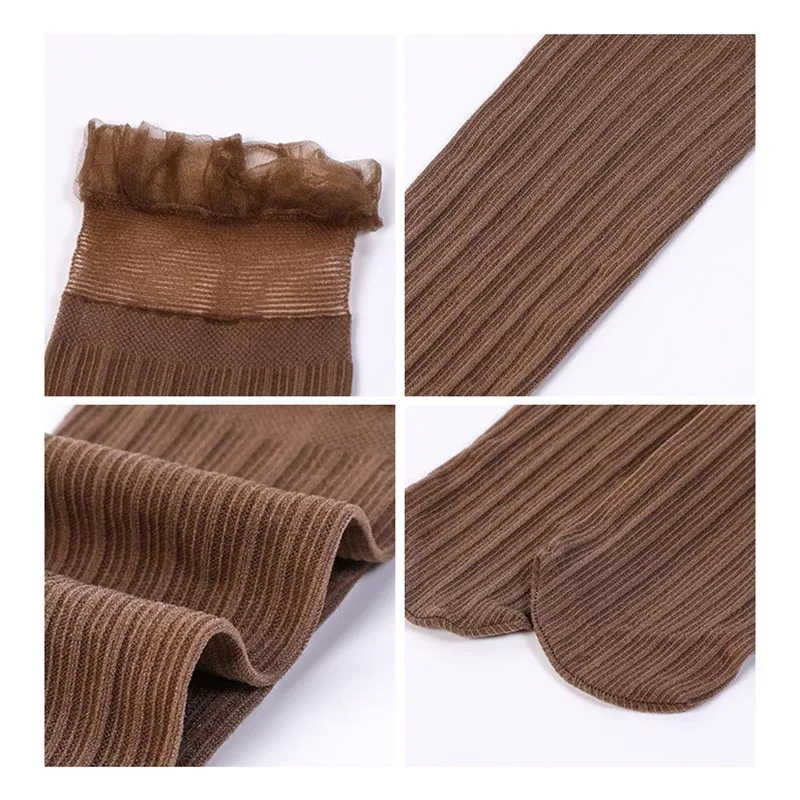 5 Pairs Spring Summer Velvet Silk Socks Women Lace Crystal Socks Soft Classic Ultrathin Comfortable Transparent Princess Socks