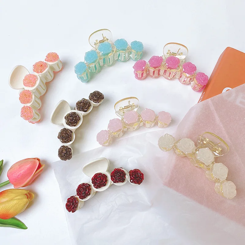 

Шикарные Когти для волос для женщин и девочек элегантные заколки для волос с белыми розами темпераментная персиковая шпилька «любовь» ювел...