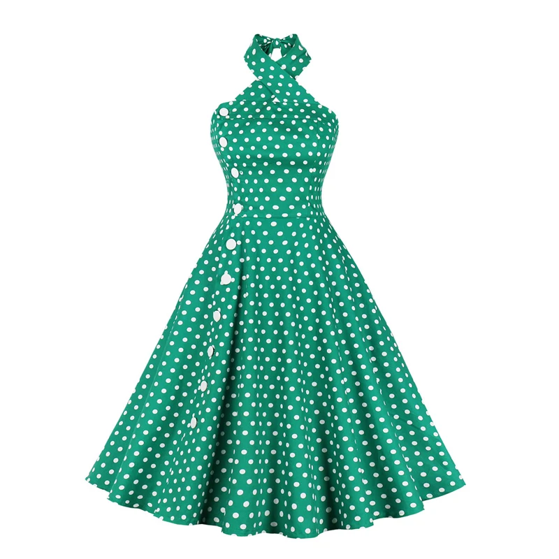 

2023 Summer Vintage Retro 50s 60s Women Polka Dot Printed Rockabilly Backless A Line Skater pin up swing Flare dress