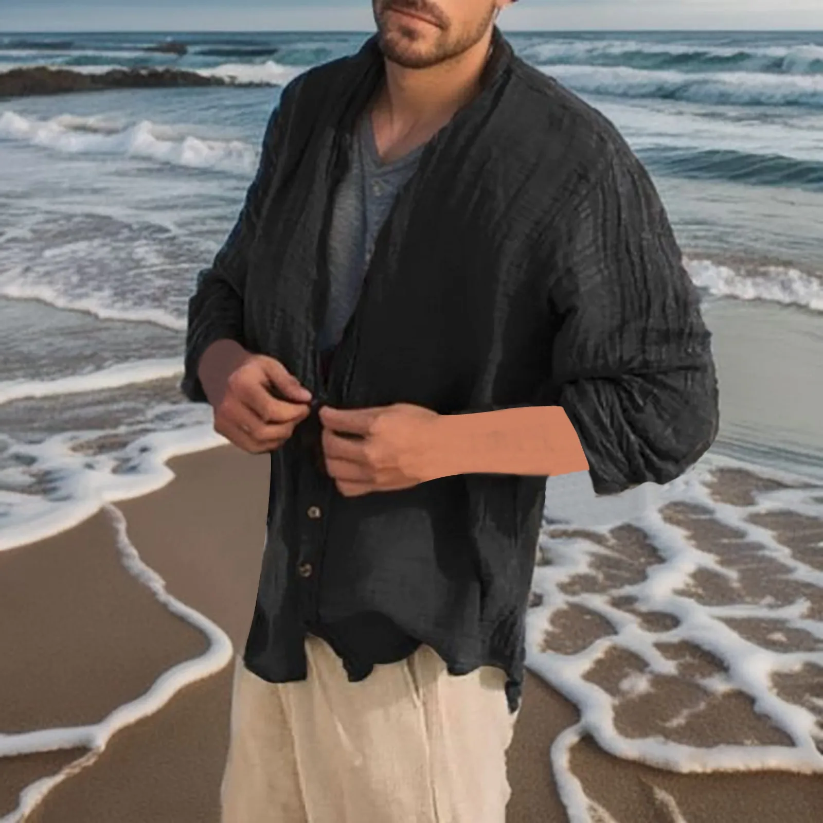 

Mens Blouse Men's Casual Button Down Shirt Long Sleeve Linen Chambray Shirt Mens Tee Tops
